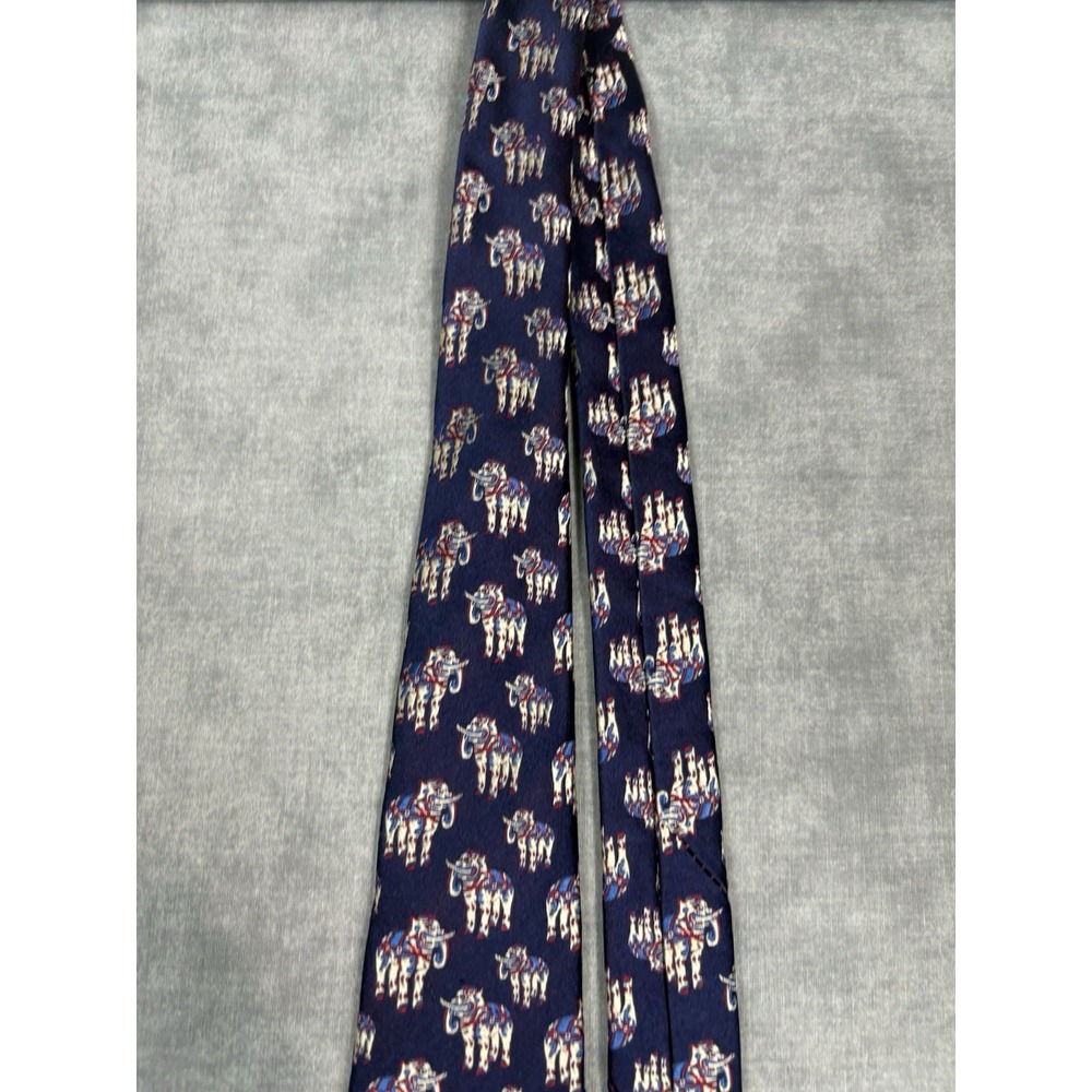 New & Lingwood British Museum Elephant Silk Tie Handmade Italy 60" Navy - Picture 7 of 13